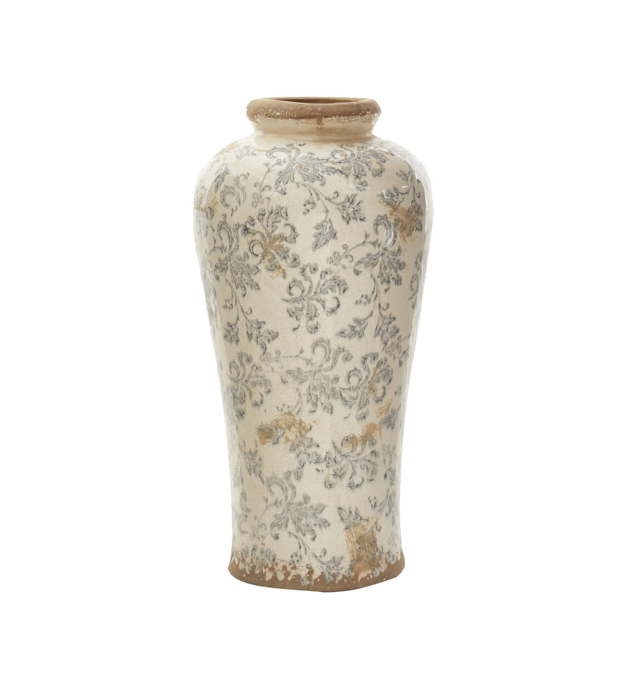 Nearly Natural 16in. Tuscan Ceramic Floral Scroll Urn Vase